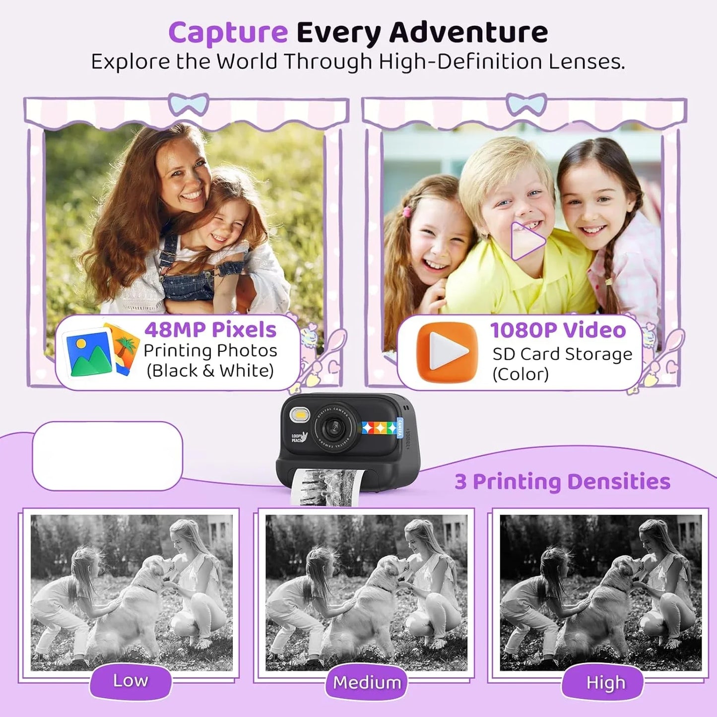Instant Print Camera – 1080P Digital Video, Photo & Travel Toy Gift (Black)