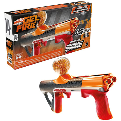 Nerf Pro Gelfire Quadrant Blaster with 5,000 Gel Rounds, 400-Round Hopper, 4-Round Slam Fire & Protective Eyewear, Up to 150 FPS – Ages 14+