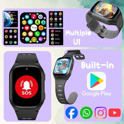 SPIKY Android 4G Video Calling Kids Smartwatch with Built in Jarvis AI | GPS Location Tracking | SOS, Water Resistant, 800 mah Super Battery | Suitable for 4 to 14 Years Kids- 3 colors