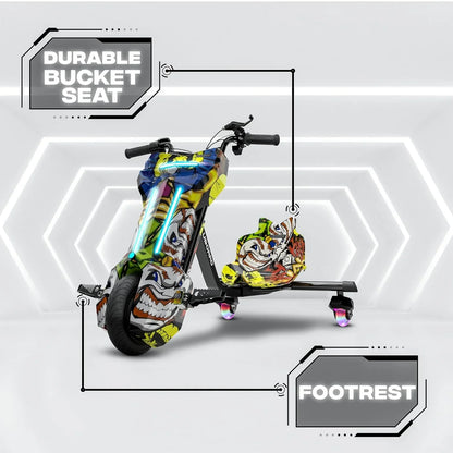 Uboard Multicolored 3-Wheel Drifter for Kids 6+: LED Lights, Bluetooth, Front Disc Brakes - Jaiman Toys