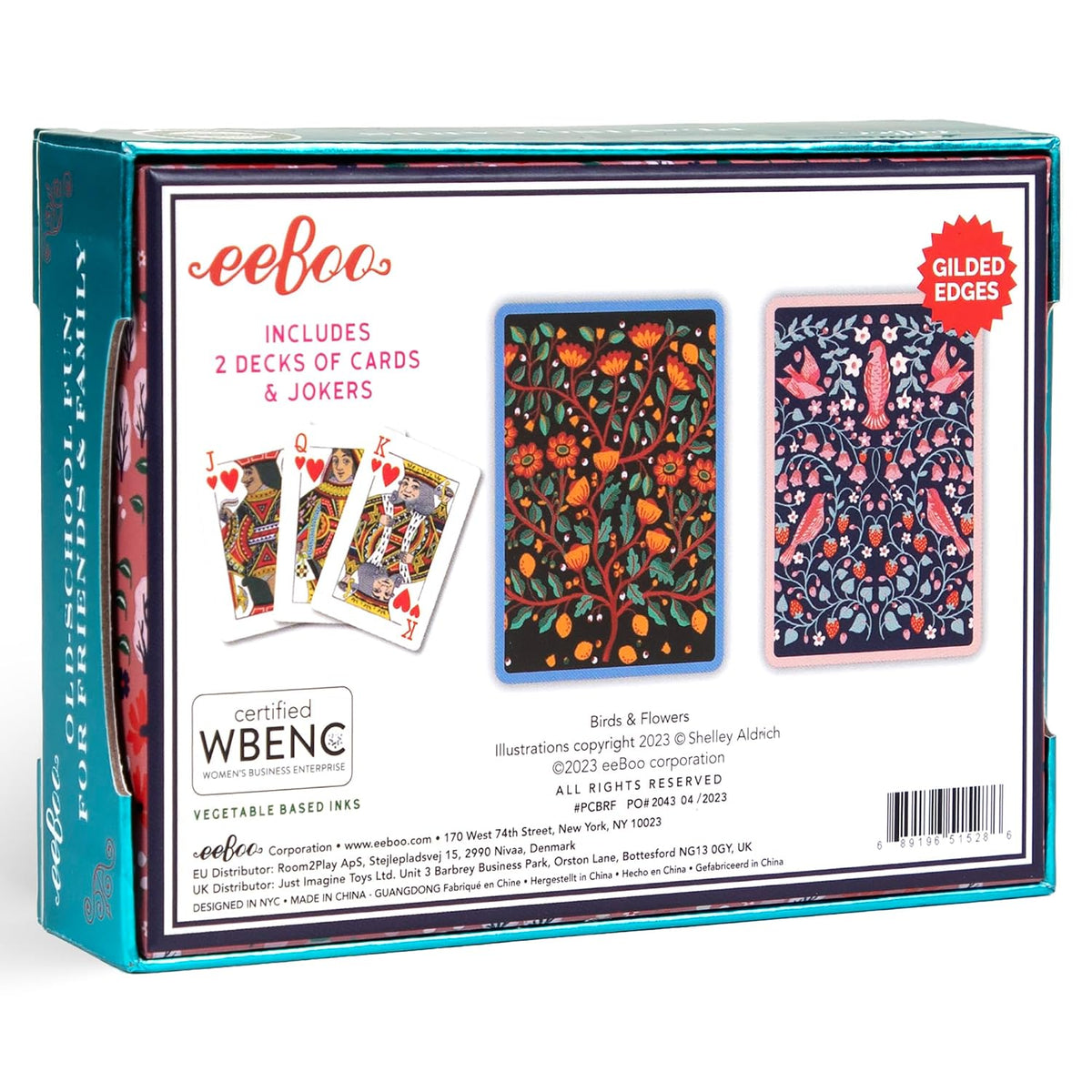 EeBoo Birds & Flowers Playing Cards – 2 Gilded Decks in Gift Box