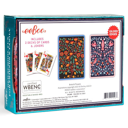 EeBoo Birds & Flowers Playing Cards – 2 Gilded Decks in Gift Box