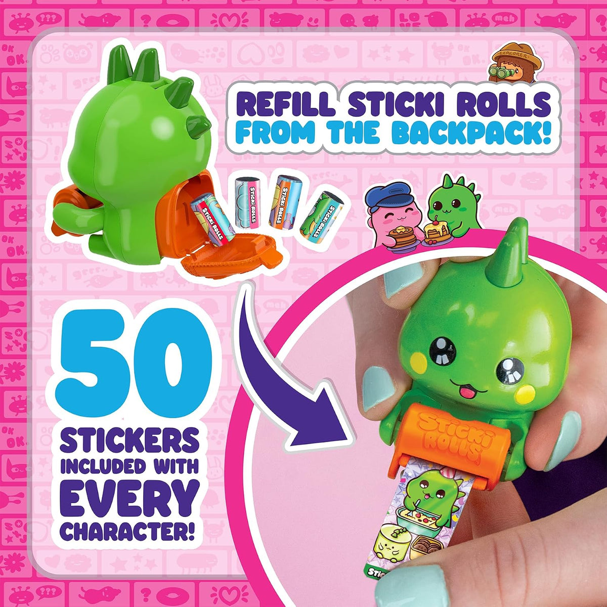 STICKI ROLLS Sticki Mates Blind Box Charm – Collectible Sticker Dispenser | Mystery Collectible, 5 Sticki Rolls, 50 Holographic Stickers, Built-In Sticker...