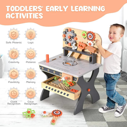Junior Builders Wooden Tool Bench – Pretend Play Workstation with Tools for Kids, 3+ - Jaiman Toys
