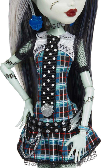 Monster High Frankie Stein Reproduction Doll (10.5 in) Wearing Original Fashion &amp; Shoes, with Pet, Doll Stand &amp; Accessories, Gift for Collectors