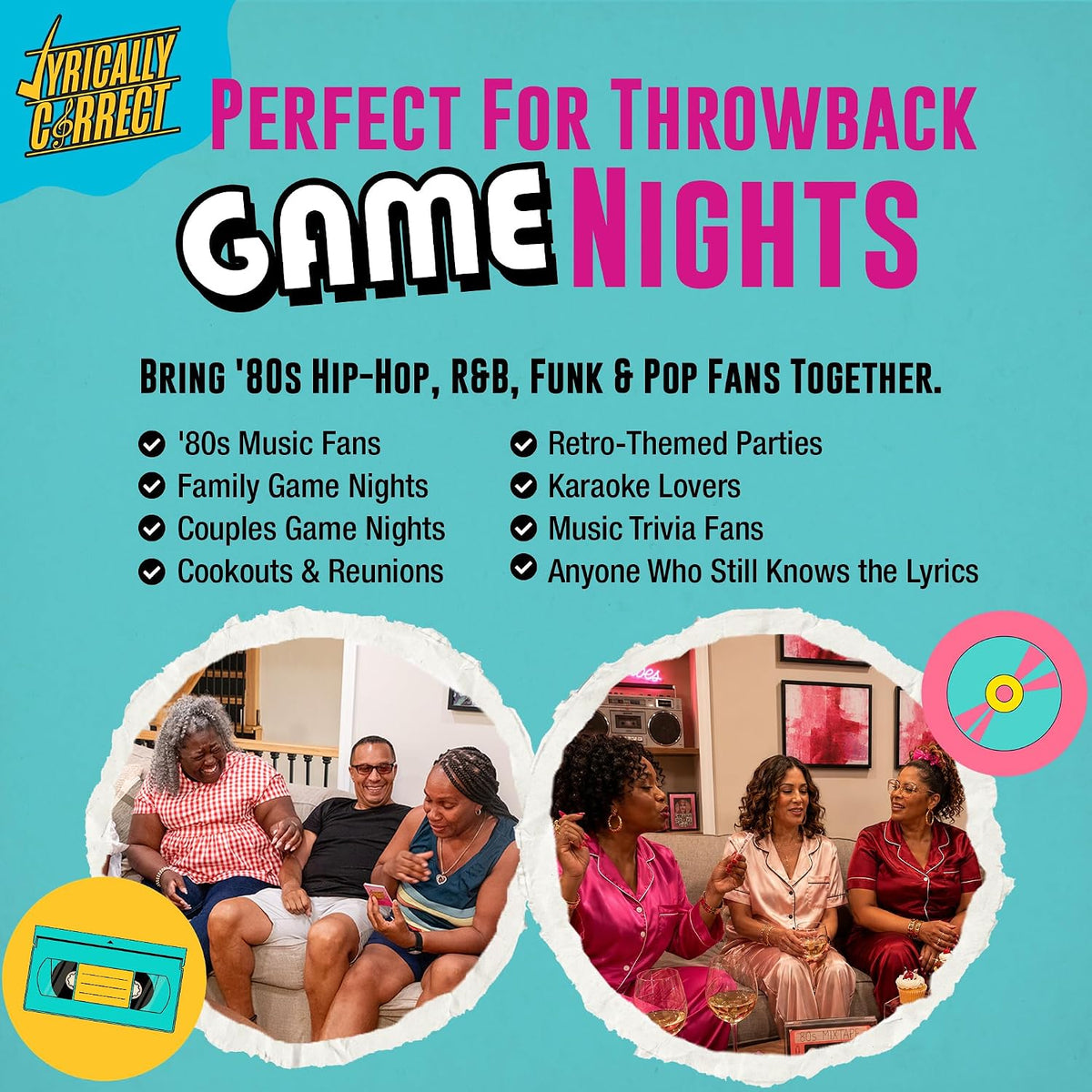 Lyrically Correct 80's Mixtape Edition | Music Card Game | Standalone Party Game for Families & Adults | 80s Pop, Funk, Hip-Hop & R&B
