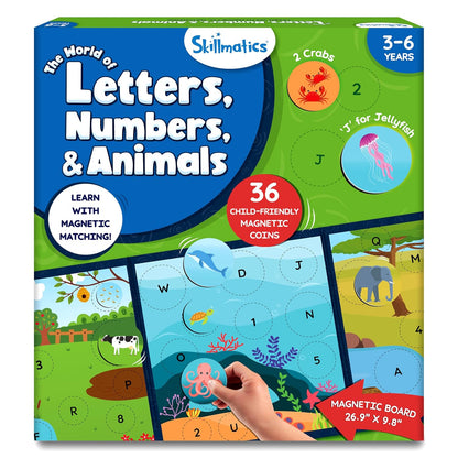 Skillmatics Magnetic Matching Activity - Letters, Numbers & Animals, Preschool Learning Toy & Game for Kids, 35+ Magnetic Pieces, Gifts for Boys & Girls Ages 3, 4, 5, 6