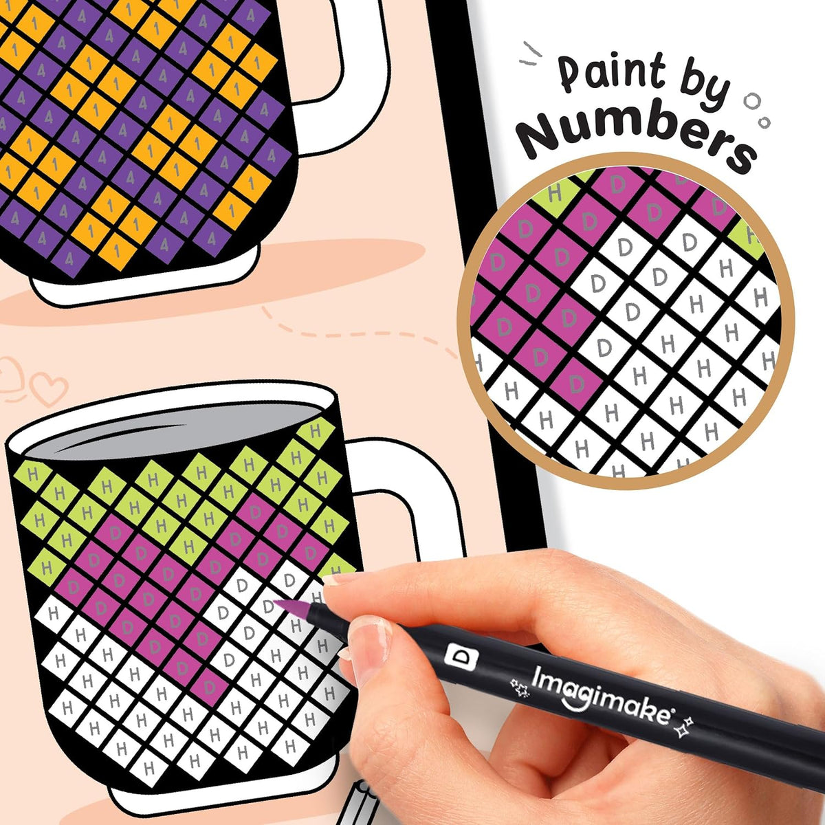 Imagimake Look What I Made! Mystery Mosaic Patterns Paint by Numbers Art Kit with 30 Designs & 20 Colour Pens – Creative Activity Set for Kids Ages 6+