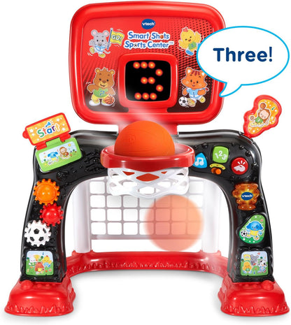 VTech Smart Shots Sports Center Interactive Basketball & Soccer Goal Set for Toddlers, Red | Lights, Sounds & Educational Sports Toy