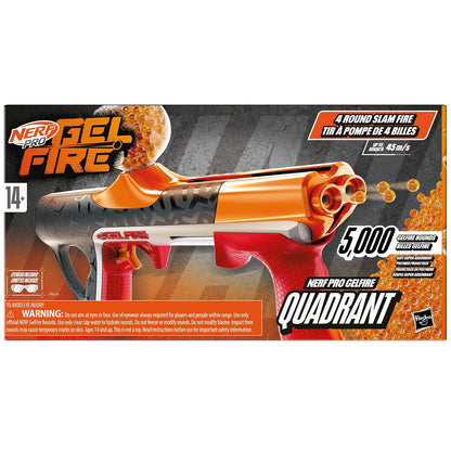 Nerf Pro Gelfire Quadrant Blaster with 5,000 Gel Rounds, 400-Round Hopper, 4-Round Slam Fire & Protective Eyewear, Up to 150 FPS – Ages 14+