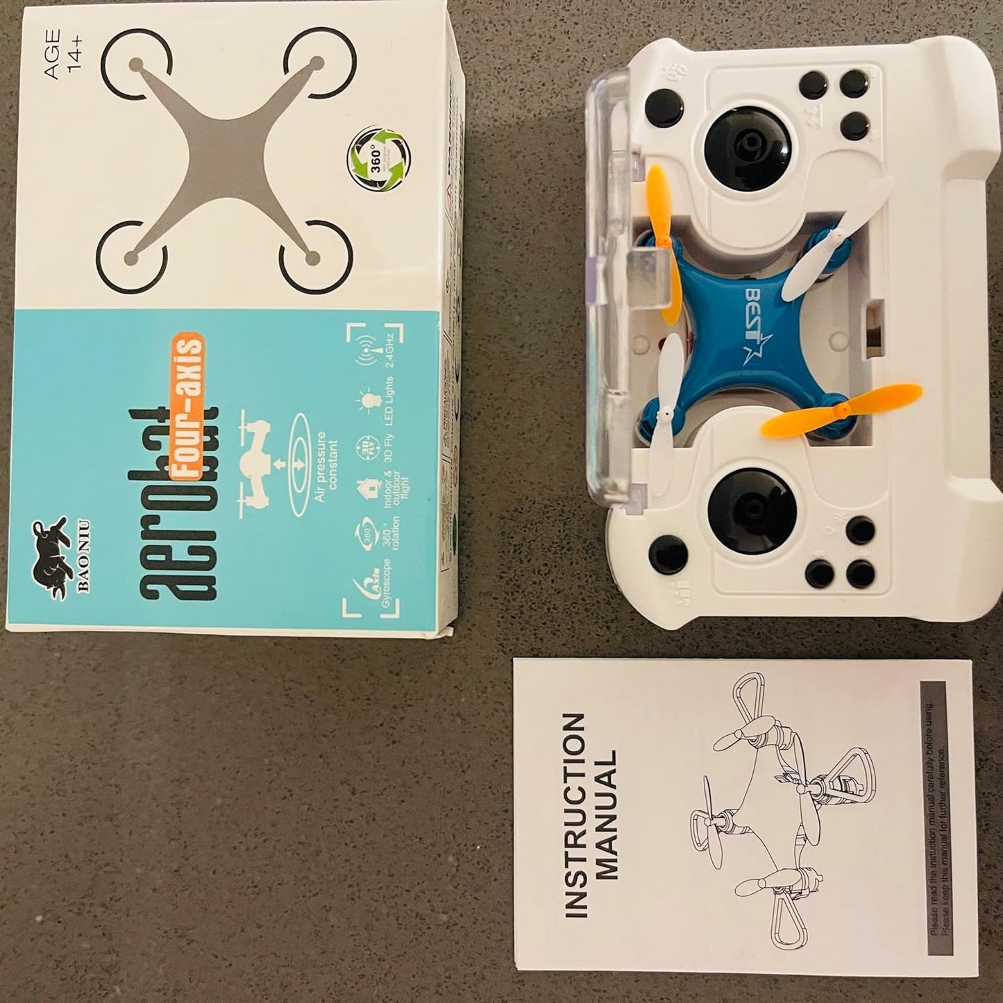 Mini Four-Axis RC Drone – Blue | 360° Flip | Stable Flight | Remote Controlled Toy Drone (Age 14+)