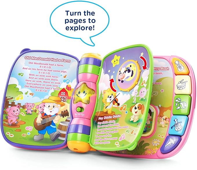 VTech Musical Rhymes Book | Interactive Learning Book with Songs, Lights, Instrument Buttons & Nursery Rhymes | Pink