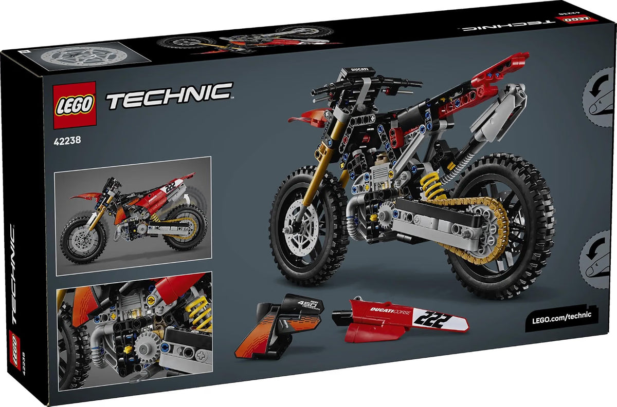 LEGO 42238 Technic Ducati Desmo450 MX Factory Motorcycle – 457-Piece Motocross Bike Building Set, Ages 10+