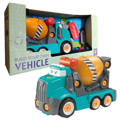 ThinkerPlace 2-in-1 Electric Detachable Mix Truck | Motorized Cement Mixer DIY Assembly Vehicle with Electric Drill for Kids