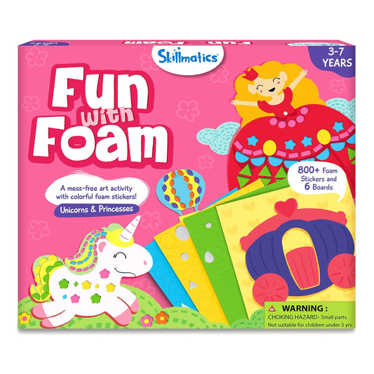 Skillmatics Art Activity - Fun with Foam Unicorns & Princesses, No Mess DIY Sticker Art for Kids, Craft Kits, Gifts for Ages 3, 4, 5, 6, 7, Travel Toy - Multicolor