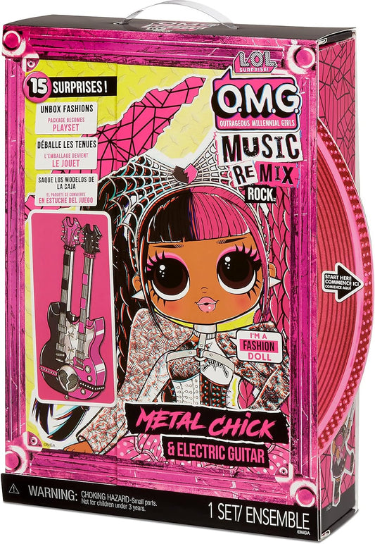 LOL Surprise OMG Remix Rock Metal Chick Fashion Doll with 15 Surprises Including Electric Guitar, Outfit, Shoes, Stand, Lyric Magazine & Record Player Playset- Gift Toys for Girls Boys Ages 4 5 6 7+