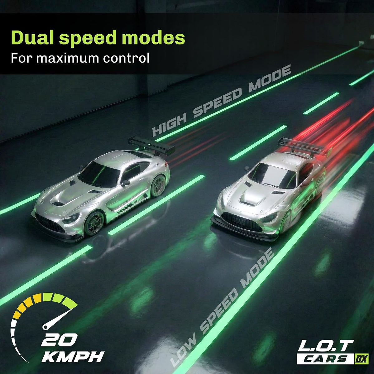 L.O.T Cars Shadow RC Drifter Asphalt Silver | 1:20 Scale Remote Control Drift Car with 2.4GHz Wireless Remote, 4WD, Variable Speed Steering, LED Lights & Dual Speed Mode