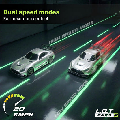L.O.T Cars Shadow RC Drifter Asphalt Silver | 1:20 Scale Remote Control Drift Car with 2.4GHz Wireless Remote, 4WD, Variable Speed Steering, LED Lights & Dual Speed Mode