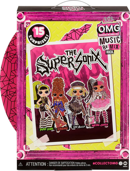 LOL Surprise OMG Remix Rock Metal Chick Fashion Doll with 15 Surprises Including Electric Guitar, Outfit, Shoes, Stand, Lyric Magazine & Record Player Playset- Gift Toys for Girls Boys Ages 4 5 6 7+