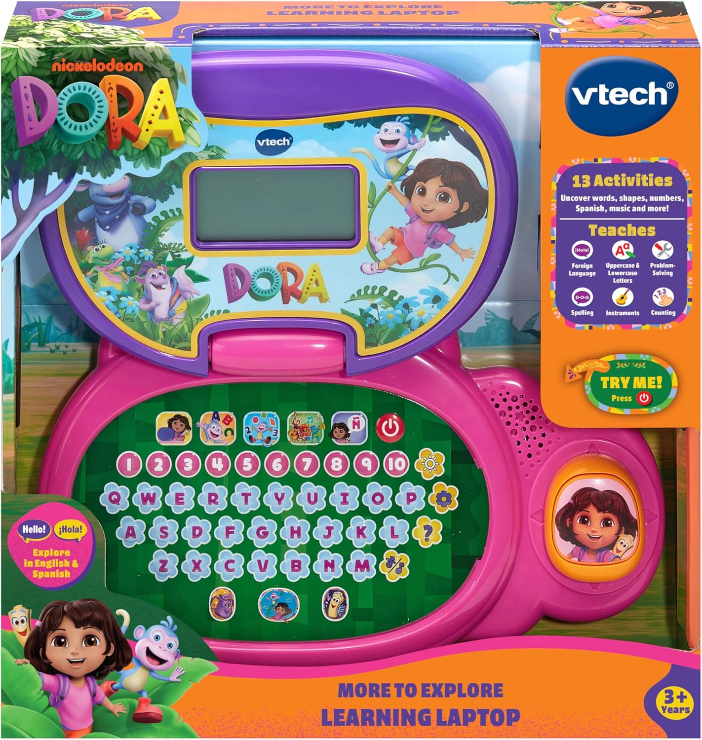VTech Dora More to Explore Learning Laptop | Interactive Educational Laptop with Wireless Mouse, Letters, Numbers, Spelling & Learning Games for Kids