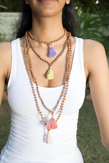 Maha Mala Carnelian & Rudraksha 108 Beads Meditation Mala – 6mm Rudraksha + 3.5mm Carnelian | Handmade in India