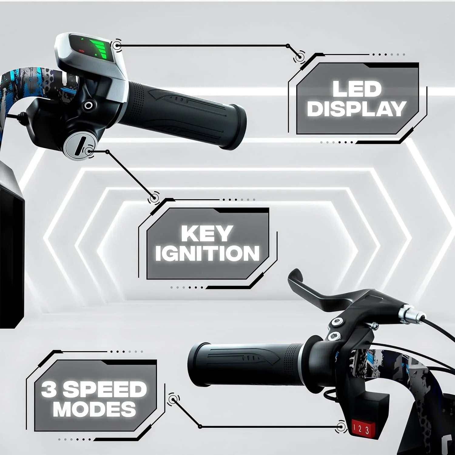 Uboard Blue 3-Wheel Drifter for Kids 6+: LED Lights, Bluetooth Front Disc Brakes - Jaiman Toys