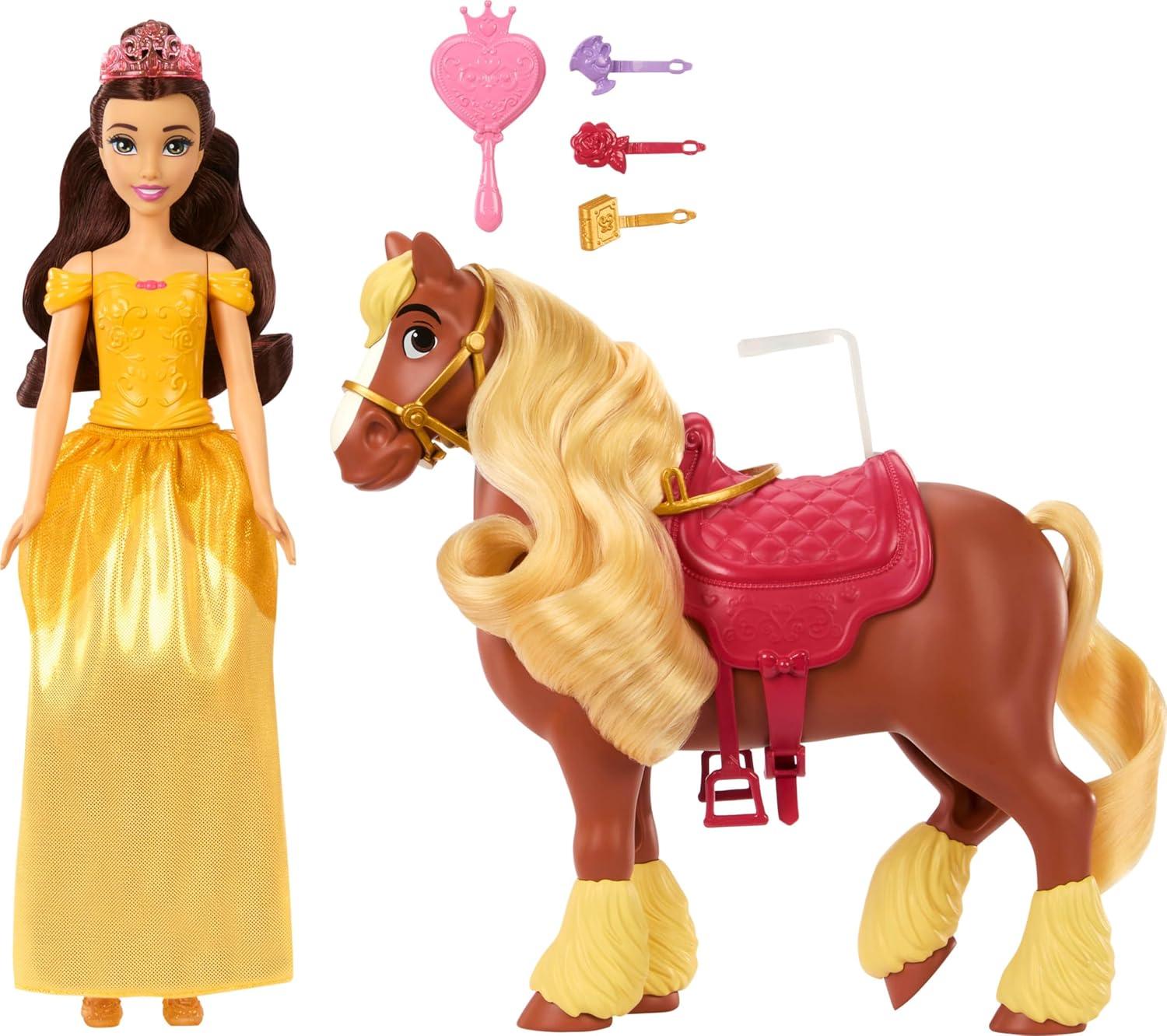 Disney Princess Belle & Philippe Horse Set | Mattel Fashion Doll with Styling Accessories & Brushable Mane - Jaiman Toys