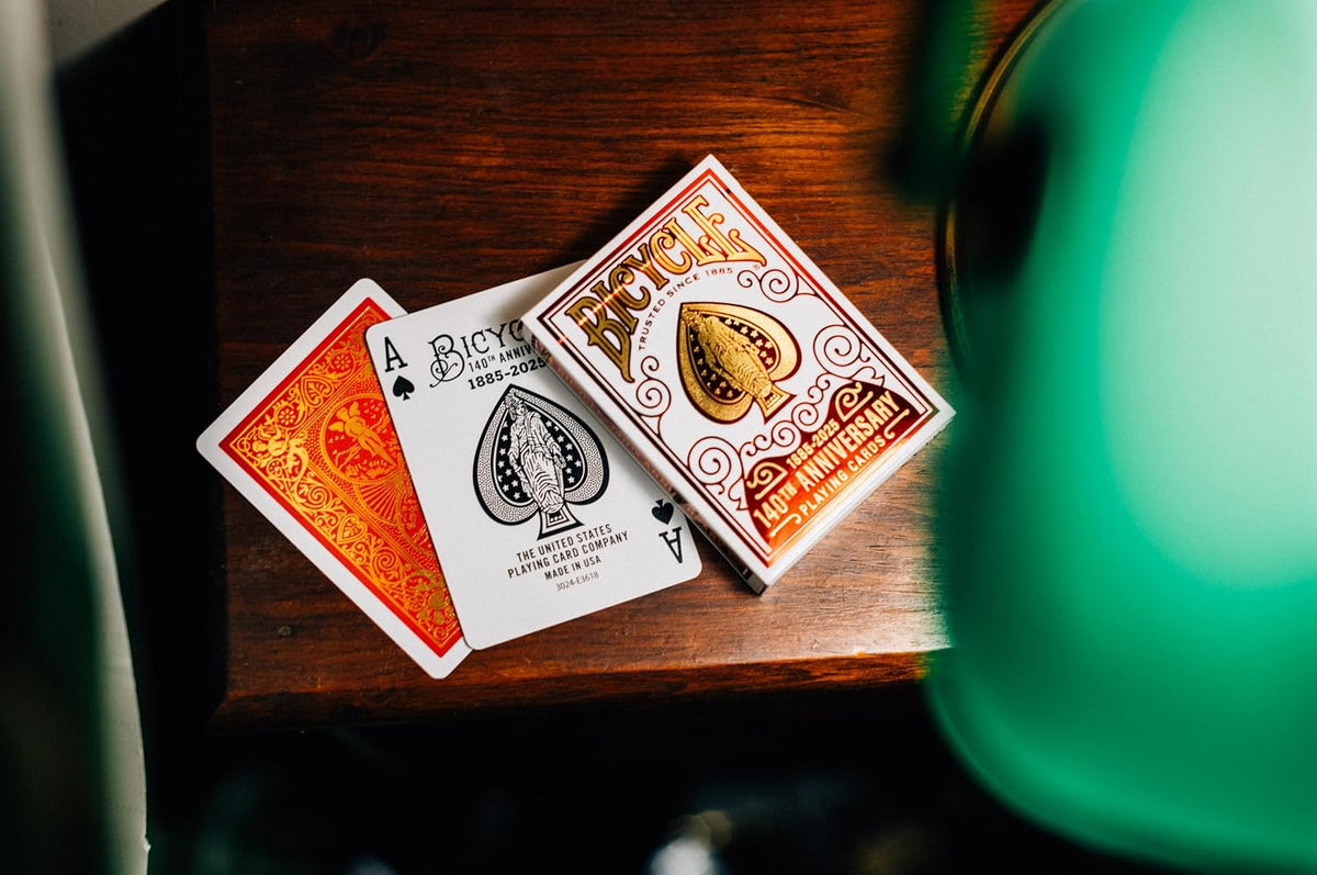 Bicycle 140th Anniversary Playing Cards – Red & Gold Metalluxe Foil Collectible Poker Deck
