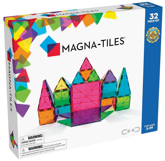 Magna-Tiles Magnetic Building Toys, Clear Colors Set (32 Pieces) - Jaiman Toys