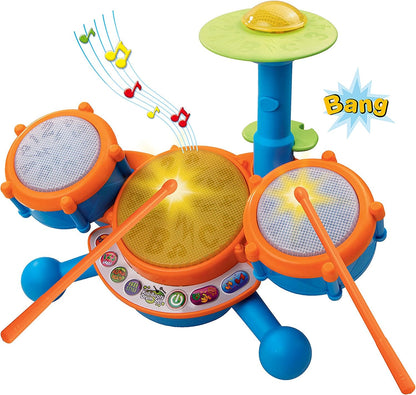 VTech KidiBeats Drum Set (Frustration Free Packaging), Orange | Interactive Musical Drum Kit with Lights, Drumsticks & Educational Learning Toy for Kids