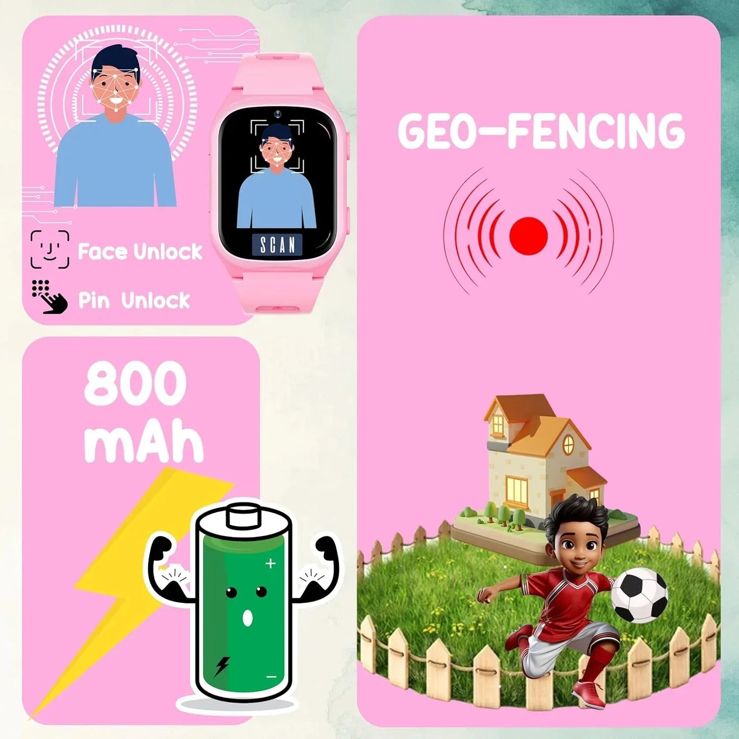 SPIKY Android 4G Video Calling Kids Smartwatch with Built in Jarvis AI | GPS Location Tracking | SOS, Water Resistant, 800 mah Super Battery | Suitable for 4 to 14 Years Kids- 3 colors