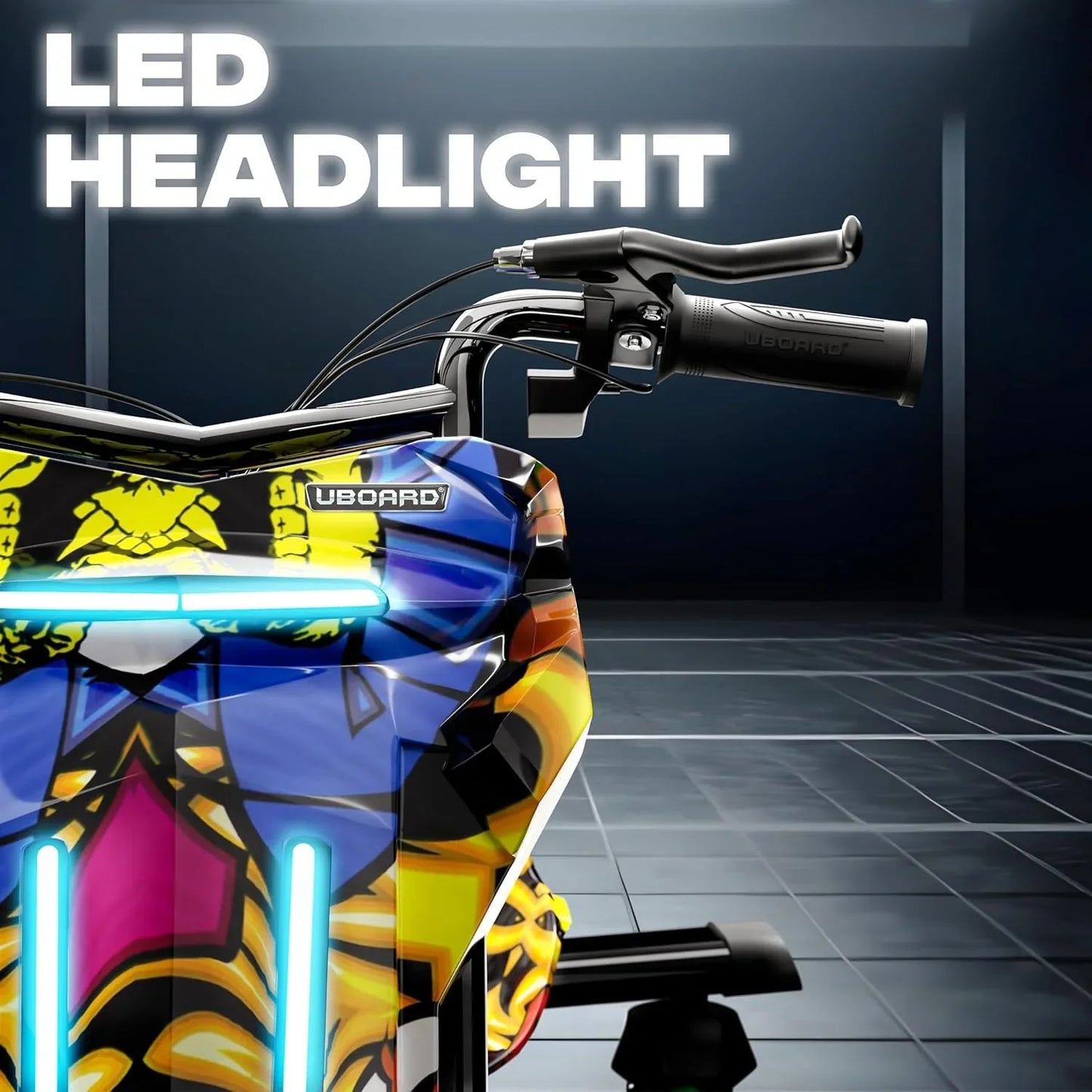 Uboard Multicolored 3-Wheel Drifter for Kids 6+: LED Lights, Bluetooth, Front Disc Brakes - Jaiman Toys