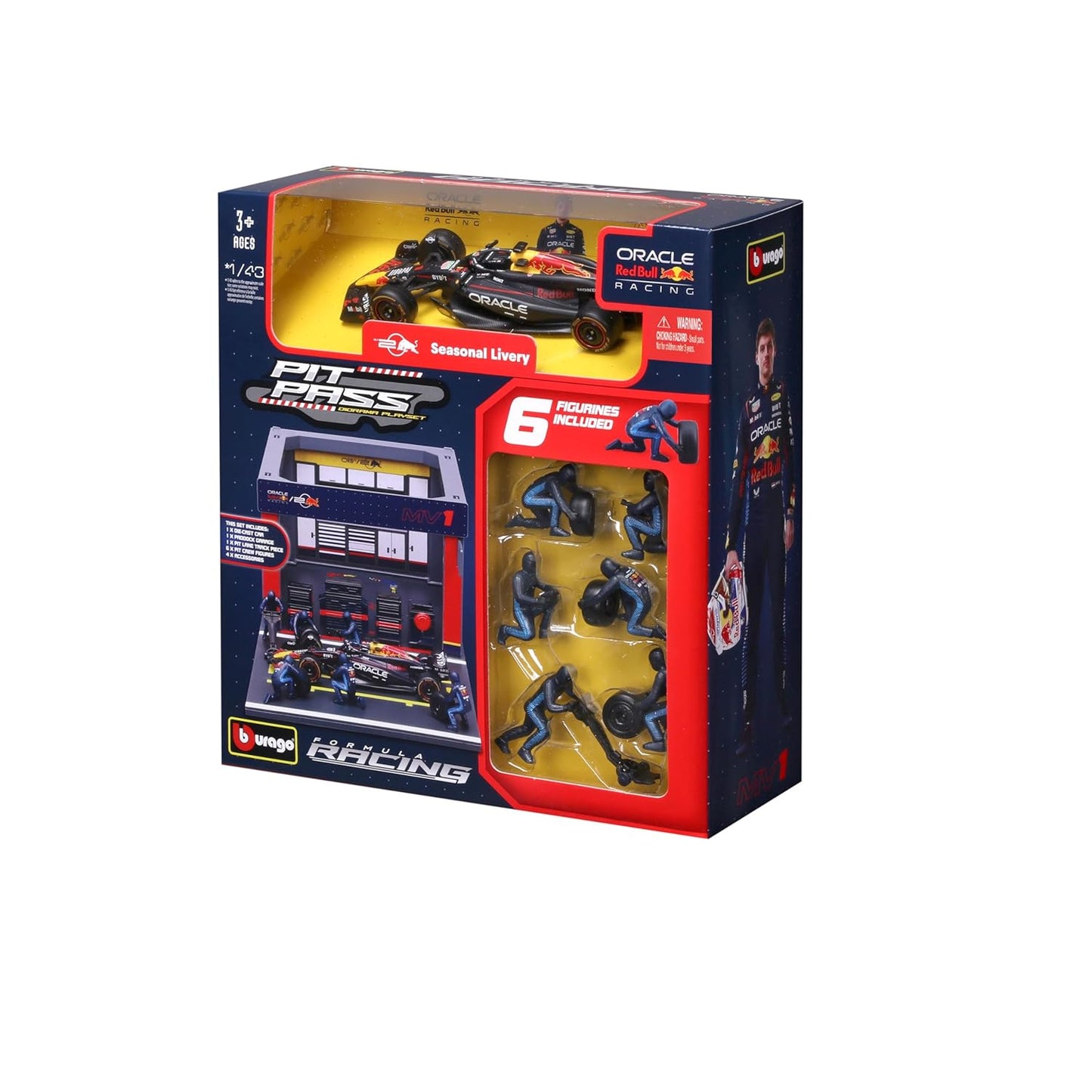 Bburago Oracle Red Bull Racing F1 Pit Pass Playset 1:43 Scale – RB19 Car with 6 Figures