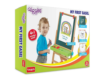 Giggles- My First Easel ,4 in 1 Double Sided Wooden Easel Board , Multicolour - Jaiman Toys
