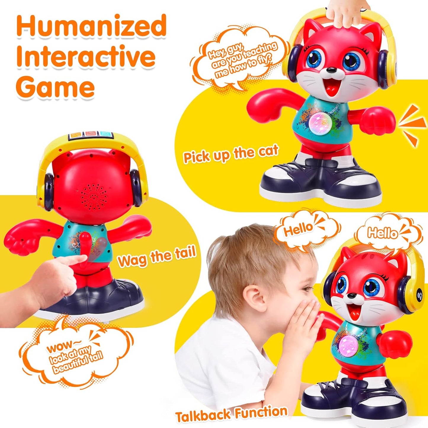 Hola Dance & Record Cat Toy (12 inch) – Musical Crawling Learning Toy with Voice Recording for Toddlers (18–60 Months)