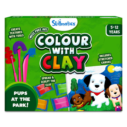 Skillmatics Art & Craft Kit - Colour with Clay, No Mess Art, Create A Clay Canvas of Pups at The Park, Gifts for Ages 5 to 12