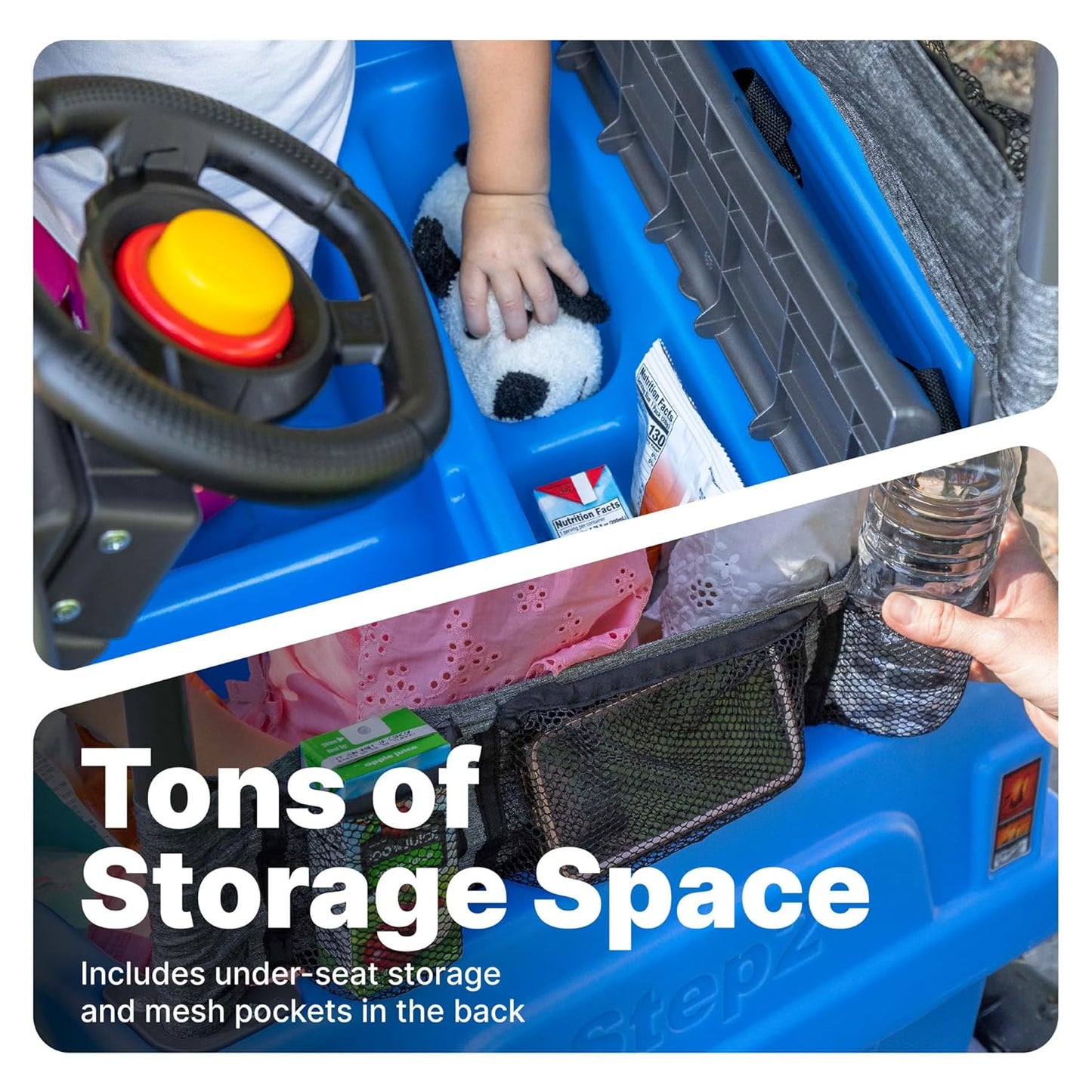 Step2 Side-by-Side Push Around SUV Ride-On Car for Kids | 2-Seater Push Car with Seat Belts, Dual Steering Wheels, Horns & Adjustable Canopy – Blue