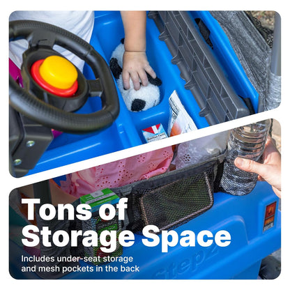 Step2 Side-by-Side Push Around SUV Ride-On Car for Kids | 2-Seater Push Car with Seat Belts, Dual Steering Wheels, Horns & Adjustable Canopy – Blue