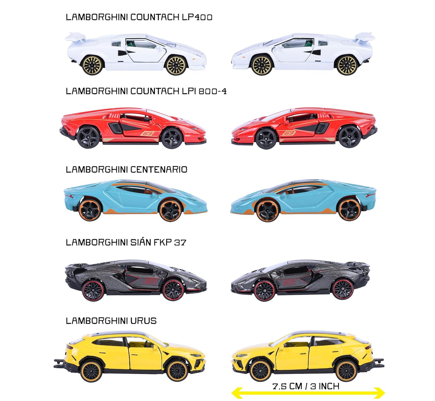 Majorette Lamborghini Die-Cast Car Set (5 Cars) | Official Lamborghini Models | Metal Body | 1:64 Scale | 3+ Years