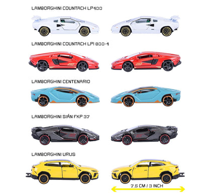 Majorette Lamborghini Die-Cast Car Set (5 Cars) | Official Lamborghini Models | Metal Body | 1:64 Scale | 3+ Years
