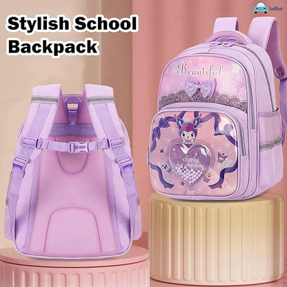 Stylish School Backpack for Girls – Cartoon Print Water-Resistant School Bag for Kids 8–12 Years (41 x 32 x 15 cm)