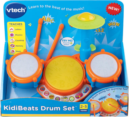 VTech KidiBeats Kids Drum Set Musical Learning Toy with LED Lights, Drumsticks & Interactive Learning Modes | Orange