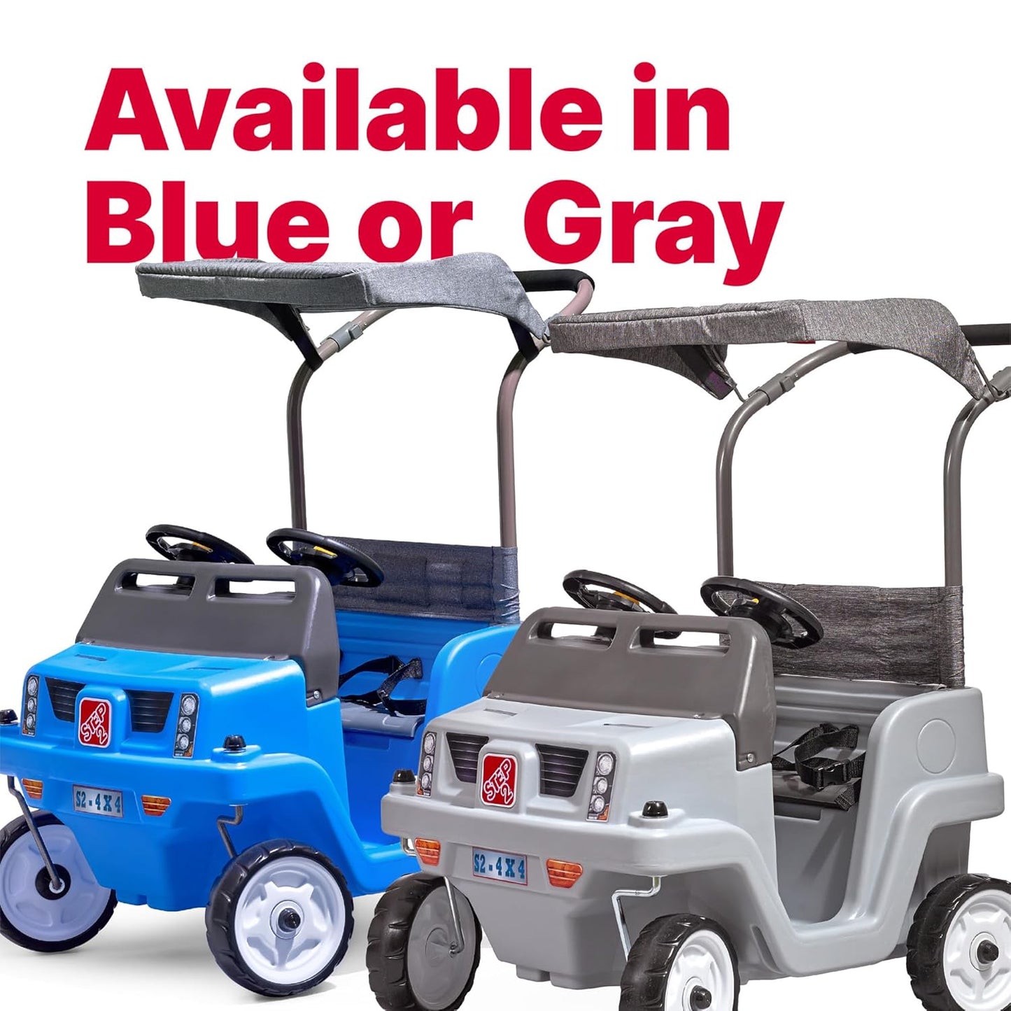 Step2 Side-by-Side Push Around SUV Ride-On Car for Kids | 2-Seater Push Car with Seat Belts, Dual Steering Wheels, Horns & Adjustable Canopy – Blue