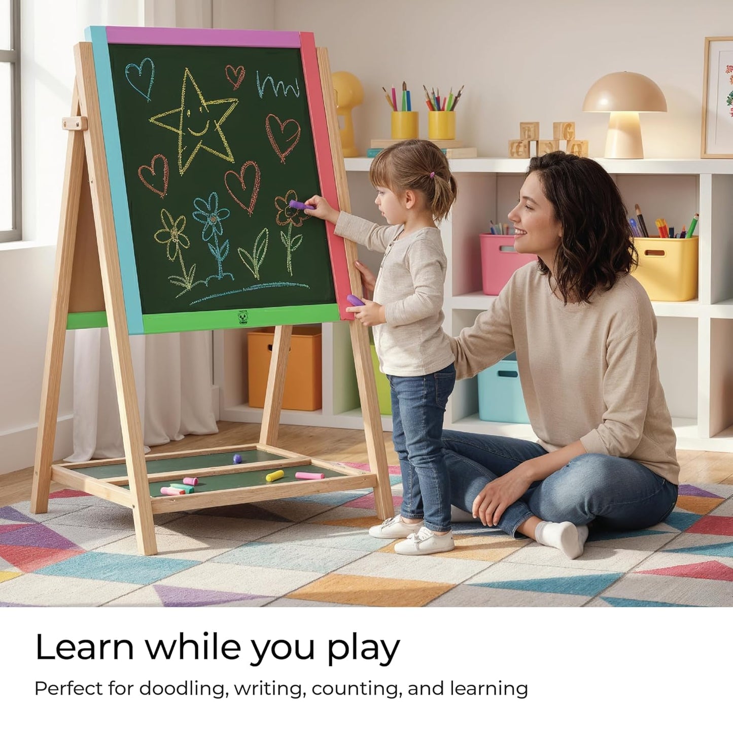 Simarr 2-in-1 Space Kids Writing Board – Double Sided Blackboard & Whiteboard with Stand | Learning & Drawing Board for Kids