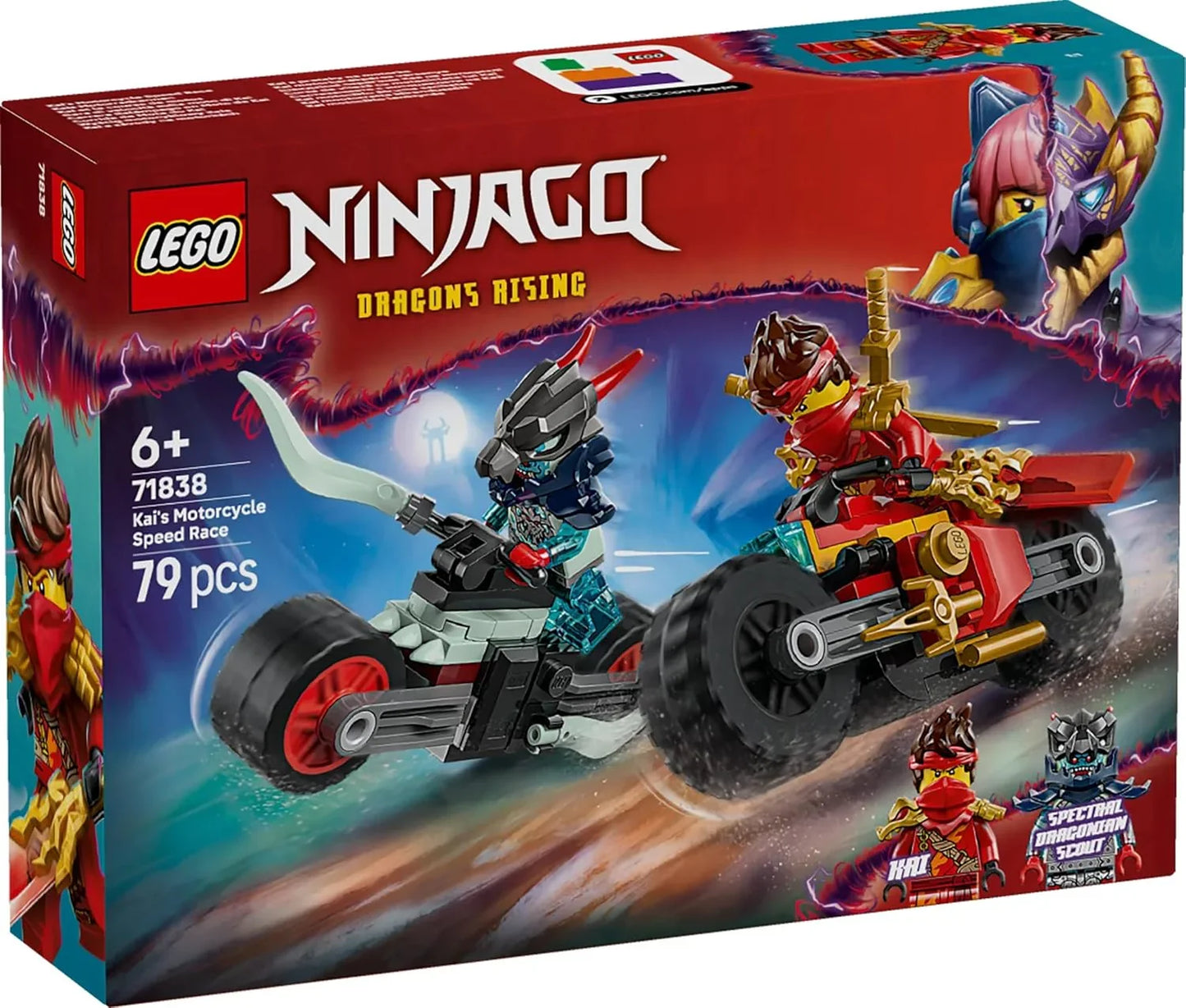 LEGO NINJAGO 71838 Kai’s Motorcycle Speed Race | Dual Ninja Bike Playset for Kids 6+ | Kai & Wyldfyre Racing Toy