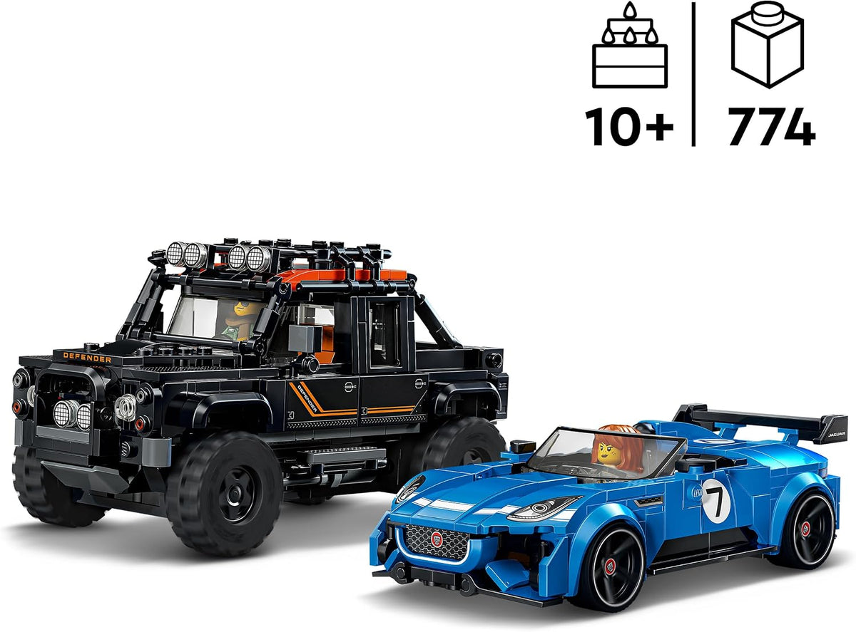 LEGO 77264 Speed Champions Jaguar Project 7 & Land Rover Defender – 2-Car Set with 2 Driver Minifigures, Ages 10+