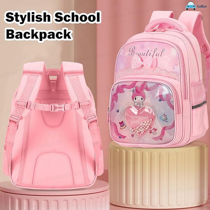 Stylish School Backpack for Girls – Cartoon Print Water-Resistant School Bag for Kids 8–12 Years (41 x 32 x 15 cm)