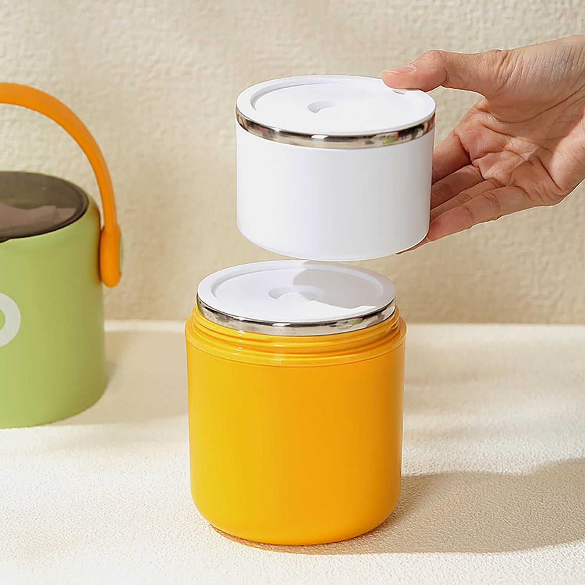 Double Layer Stainless Steel Lunch Pot 820ml with Foldable Spoon | 530ml + 290ml Insulated Food Container for School, Office & Travel