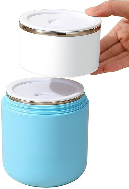 Double Layer Stainless Steel Lunch Pot 820ml with Foldable Spoon | 530ml + 290ml Insulated Food Container for School, Office & Travel