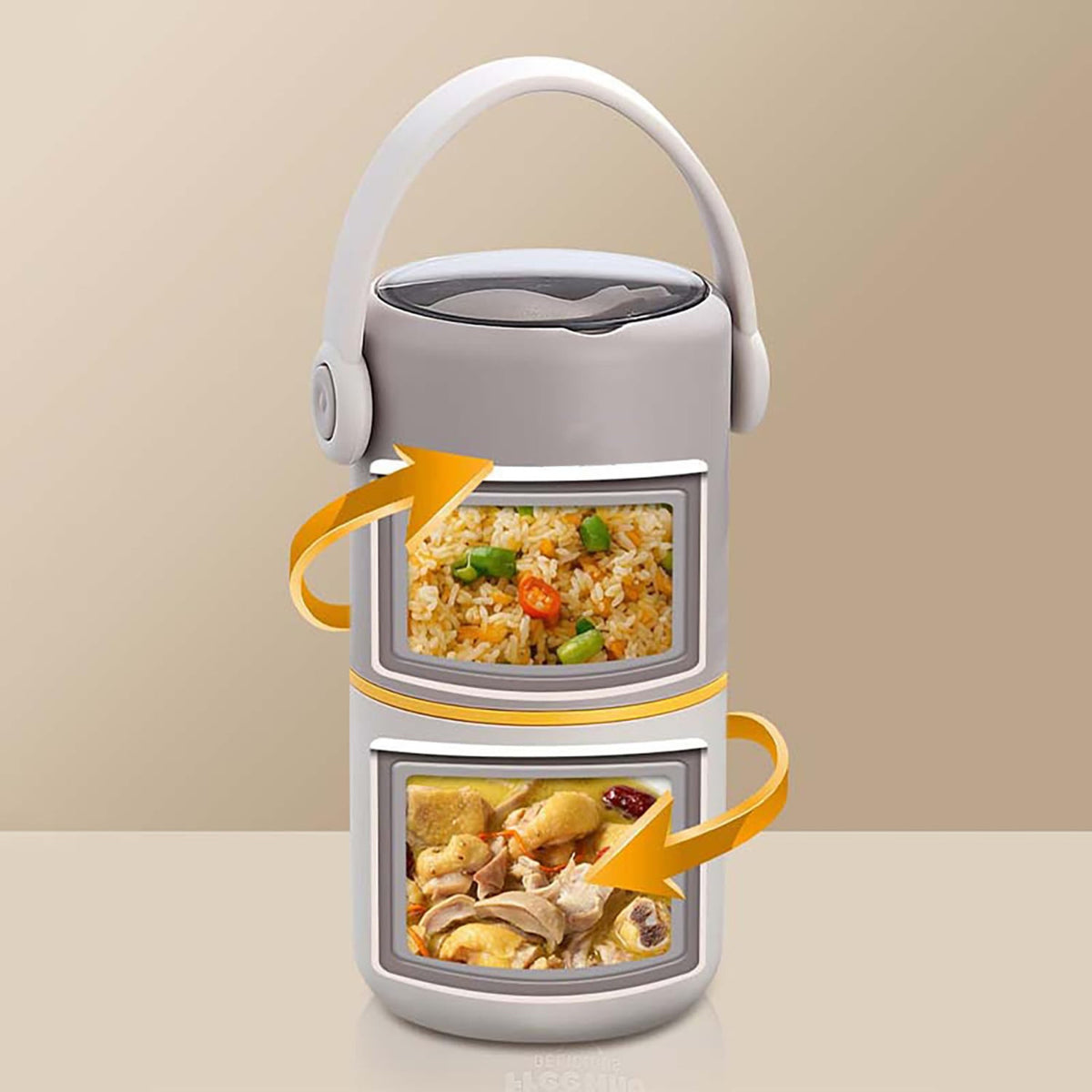 Double Layer Stainless Steel Lunch Pot 820ml with Foldable Spoon | 530ml + 290ml Insulated Food Container for School, Office & Travel